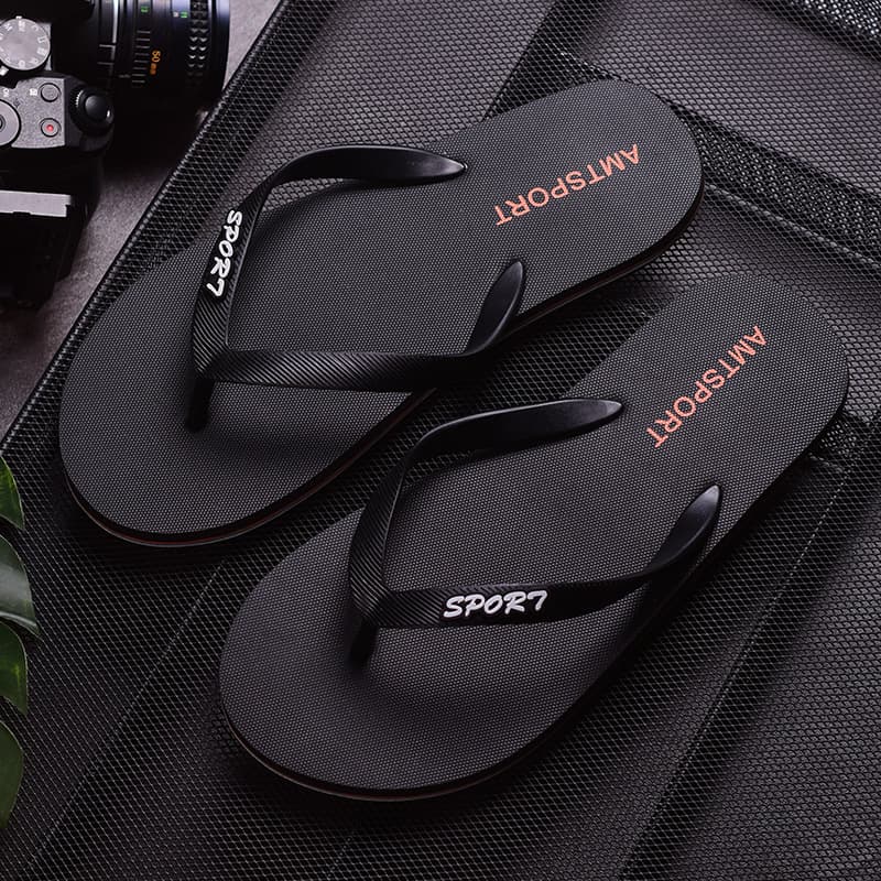 Cool Road Straight Flip Flops Men's Summer Non-Slip Sandals and Slippers Men's Pinch Trendy Rubber Wear-Resistant Outer Wear Beach Shoes