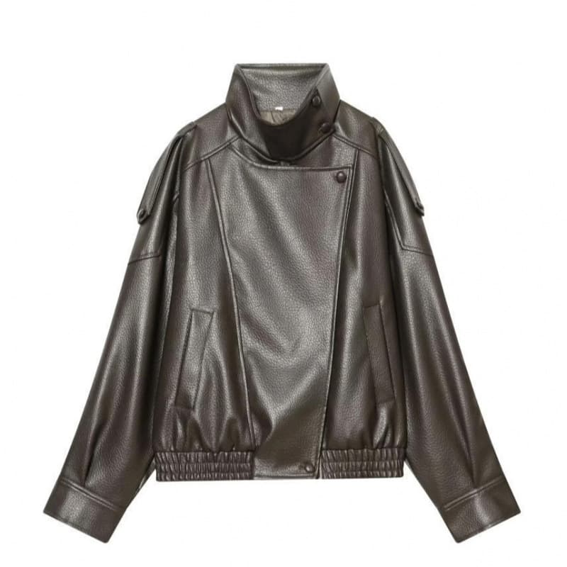 Cross-border European and American Women's Fashion Stand Collar Lychee PU Leather Jacket Coat - AliExpress Bestseller