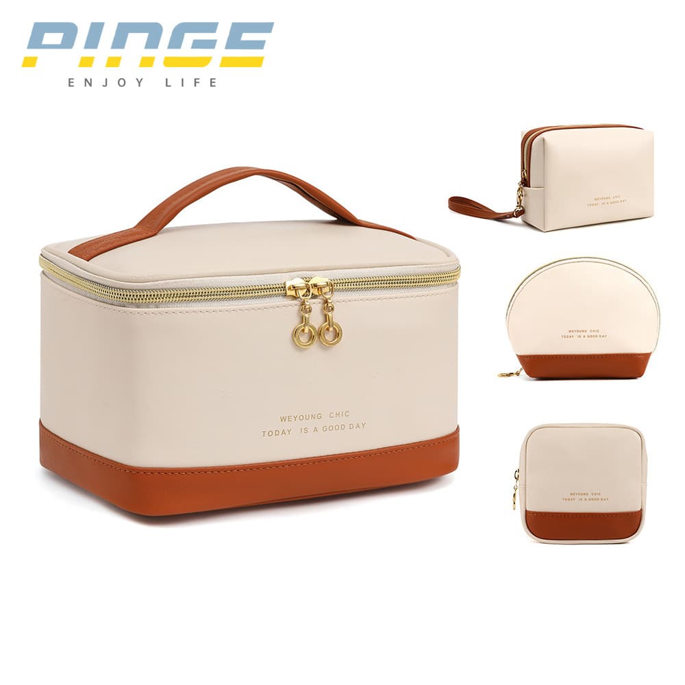 Cross-border PU splicing cosmetic bag large capacity portable skin care product toiletry bag travel lipstick bag cosmetics storage bag