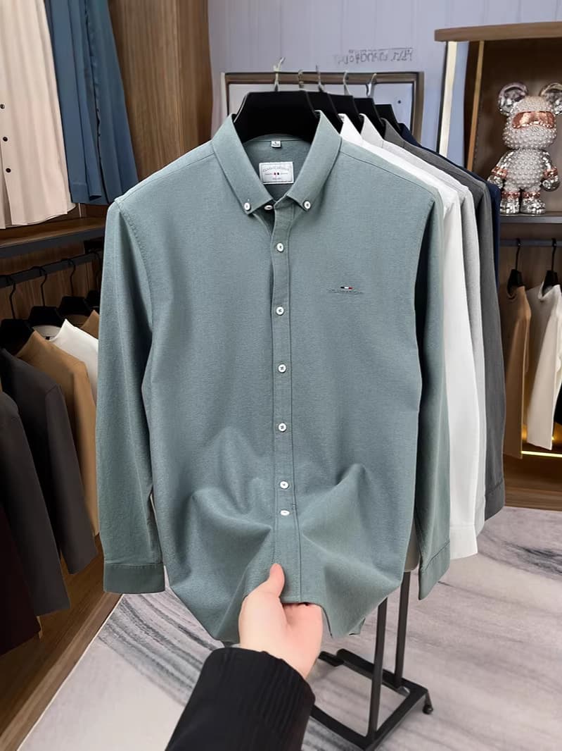 100% Cotton Men's Premium Long Sleeve Shirt 2026 Spring Autumn New Business Casual Turn-Down Collar Dad Shirt