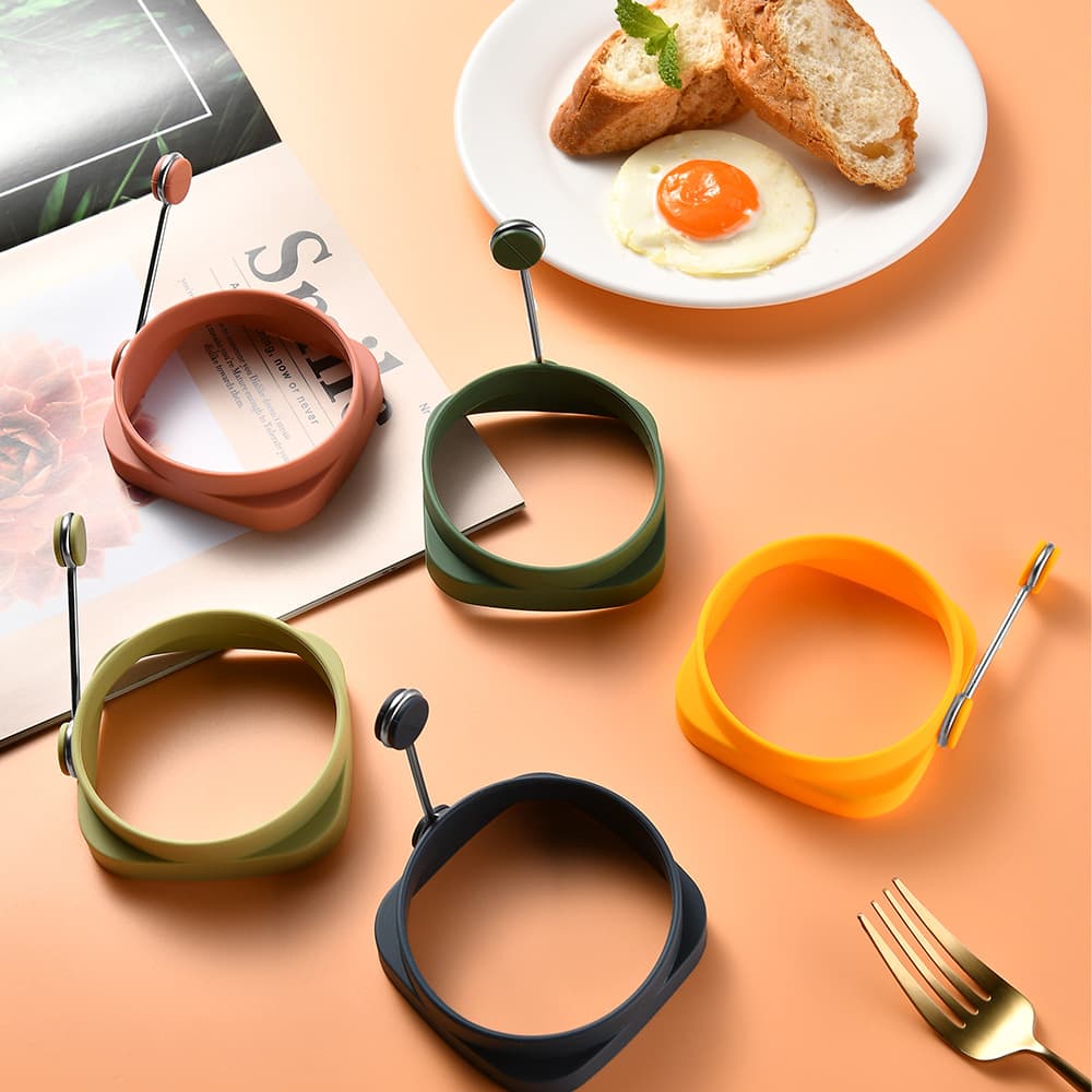 Cross-border Creative Silicone Egg Fryer, 304 Stainless Steel Handle Silicone Egg Fryer DIY Mold, Poached Egg Silicone Egg Ring