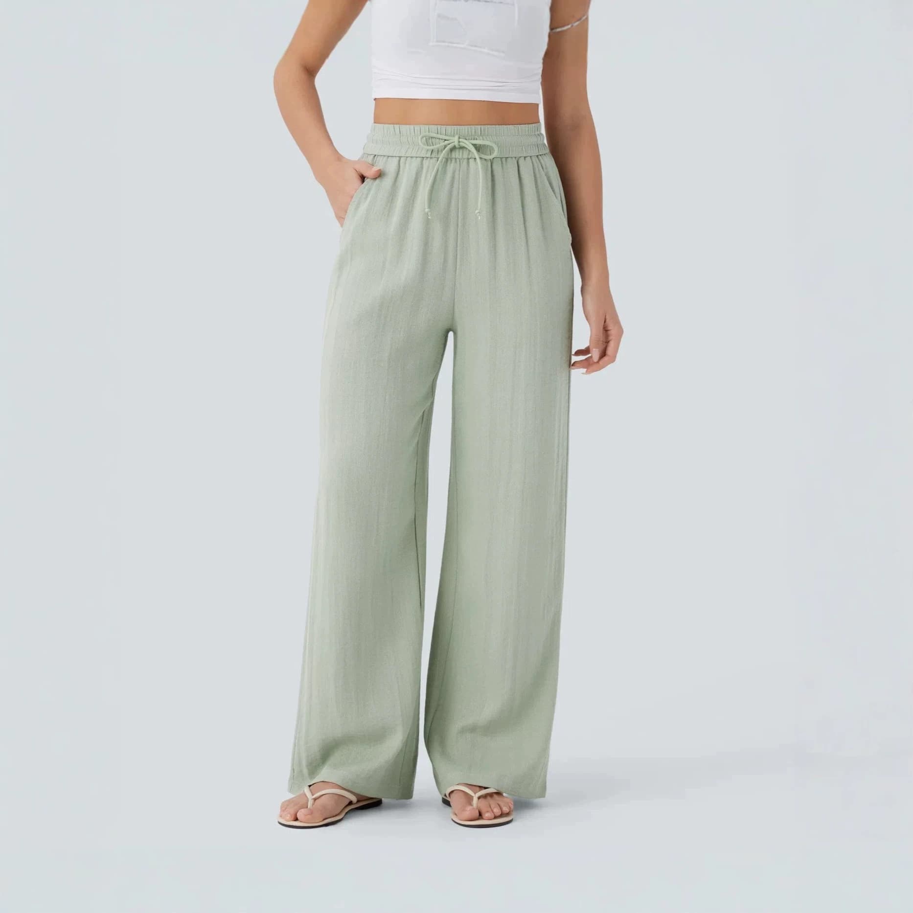 High waist drawstring elastic waist wide leg casual and comfortable linen pants wide leg pants elegant wide leg beach pants for women