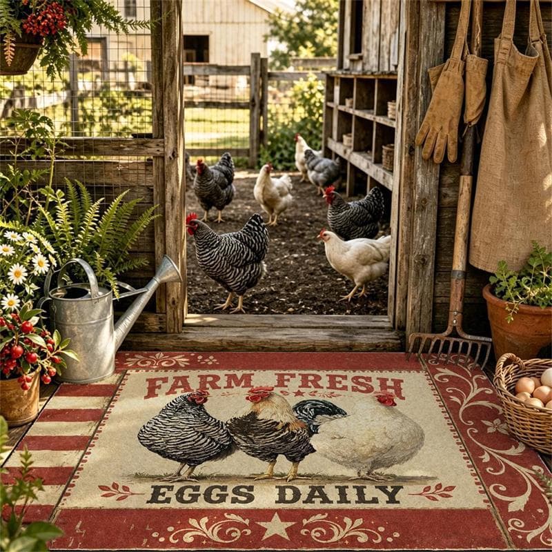 Cross-border machine washable American retro country style pastoral style rooster hen red living room bedroom carpet floor mat