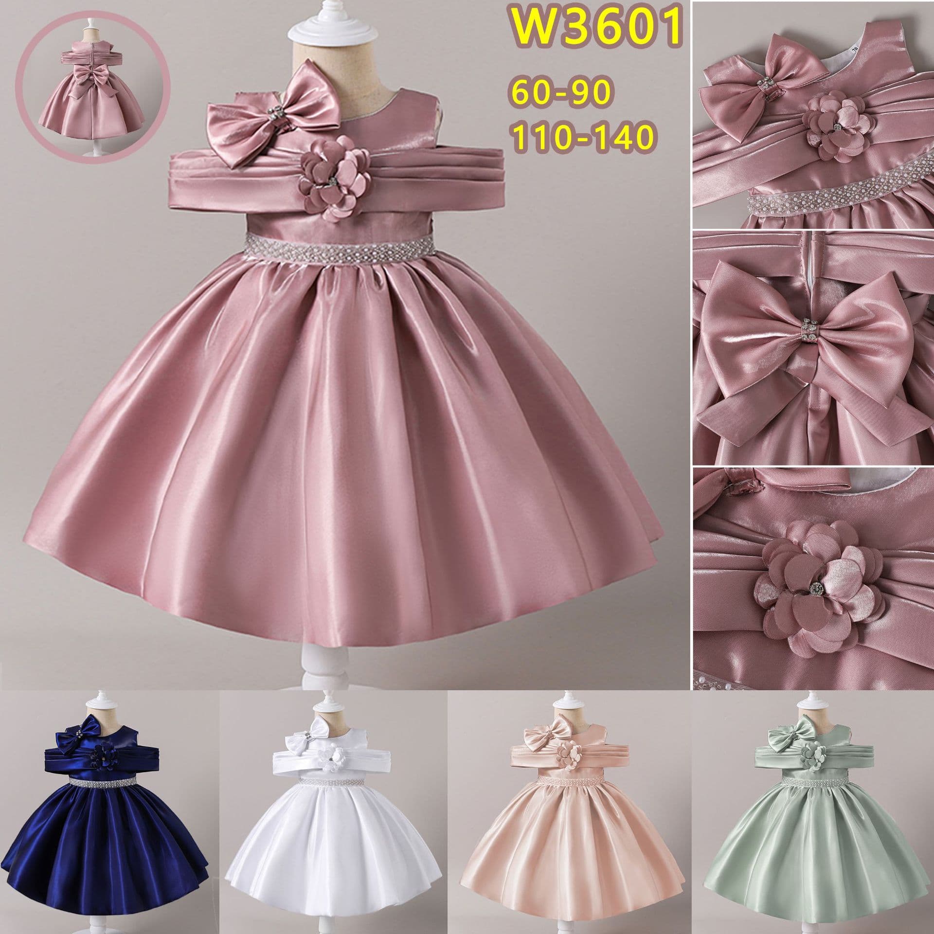 New Amazon Girls Dress Children Princess Dress Foreign Trade Cross-Border Summer Satin Flower Girl Dress