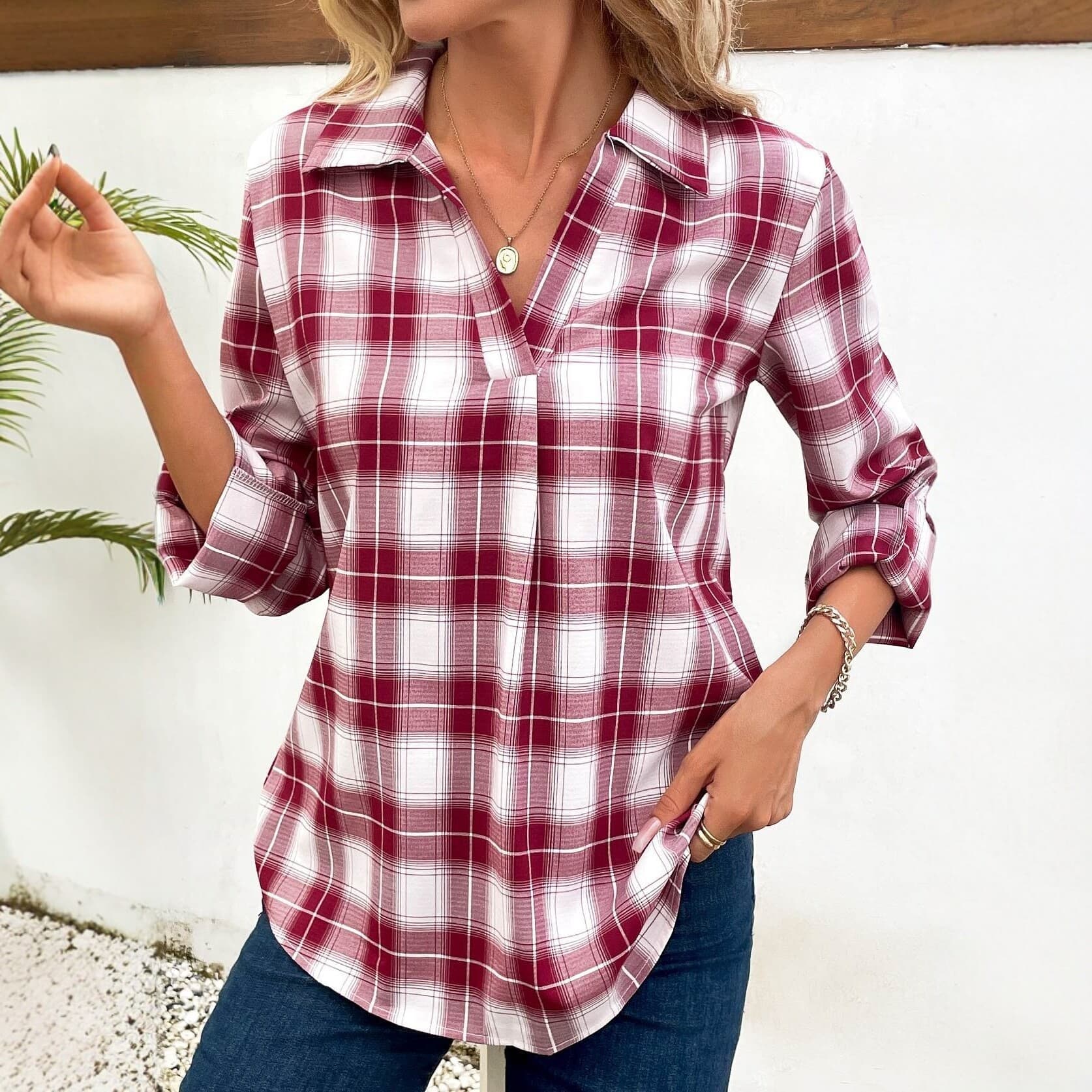 Cross-border plaid shirt women's autumn women's shirt top popular blouse thin cardigan Japanese sun protection