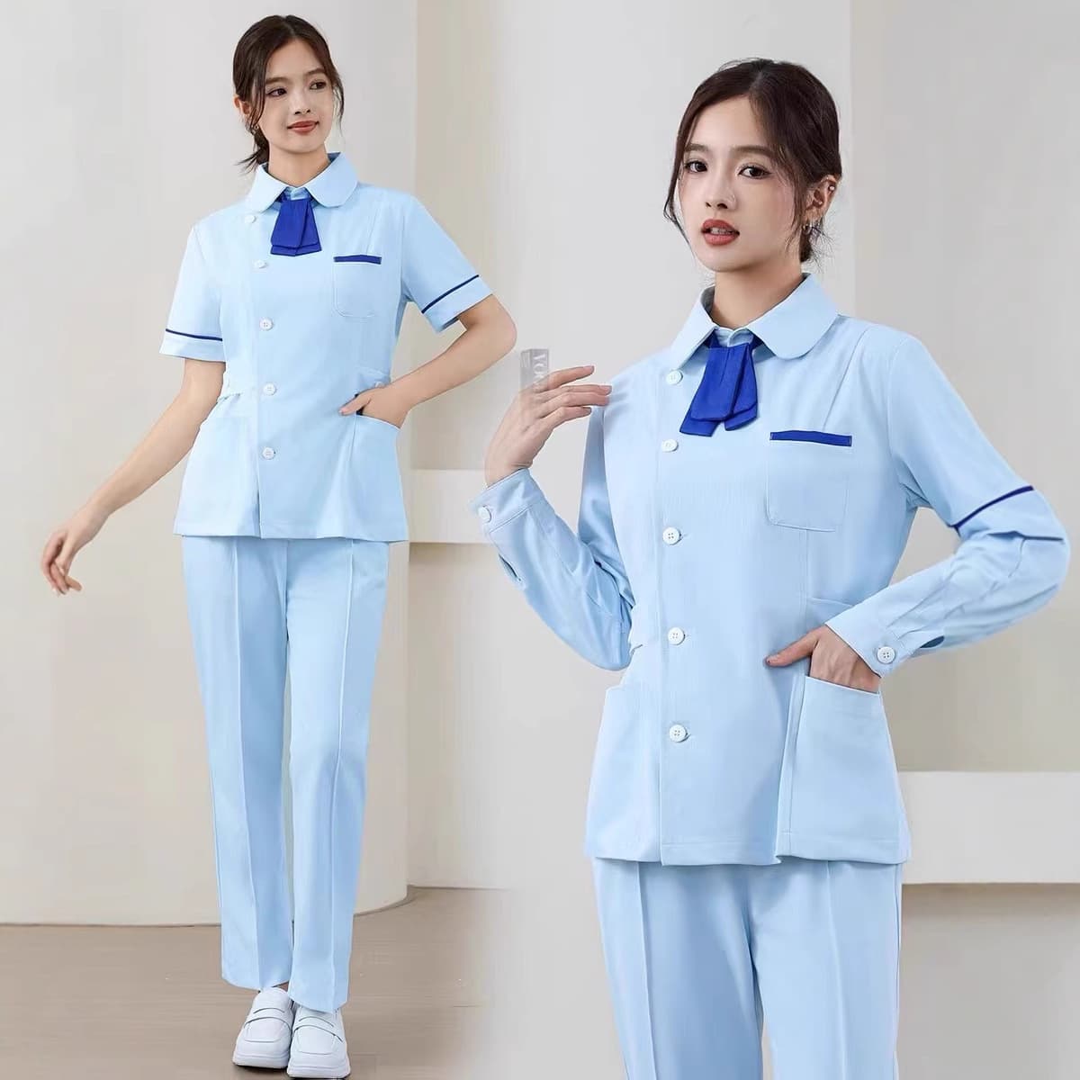 Nightingale Nurse Uniform Set Short/Long Sleeve Turn-down Collar Short Fit Doctor Uniform for Orthopedics, Dentistry, and Clinic Workwear