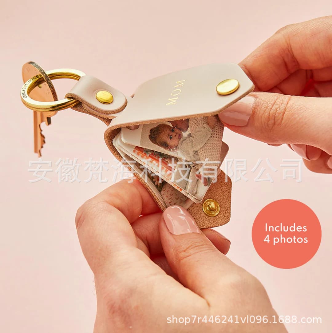 Cross-Border Popular Father's Day Gift: Leather Keychain with Personalized Photo Customization