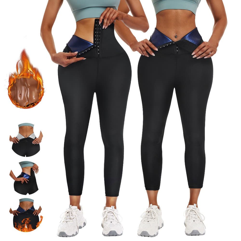 High-Sweat Fitness Leggings with Button Closure for Body Shaping, Butt Lifting, and Waist Toning