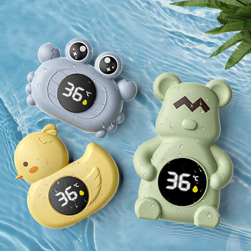 Baby bath thermometer, water temperature measuring device for babies, swimming pools, and children's bathtubs.