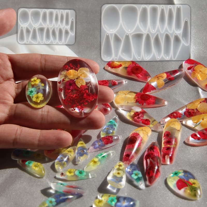 16 kinds of long three-dimensional water drop pendant molds, oval knife-shaped long pendant earrings, silicone molds