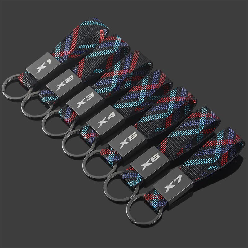 BMW X1 X2 X3 X4 X5 X6 X7 Oxford Weave Belt Car Emblem Metal Keychain Pendant