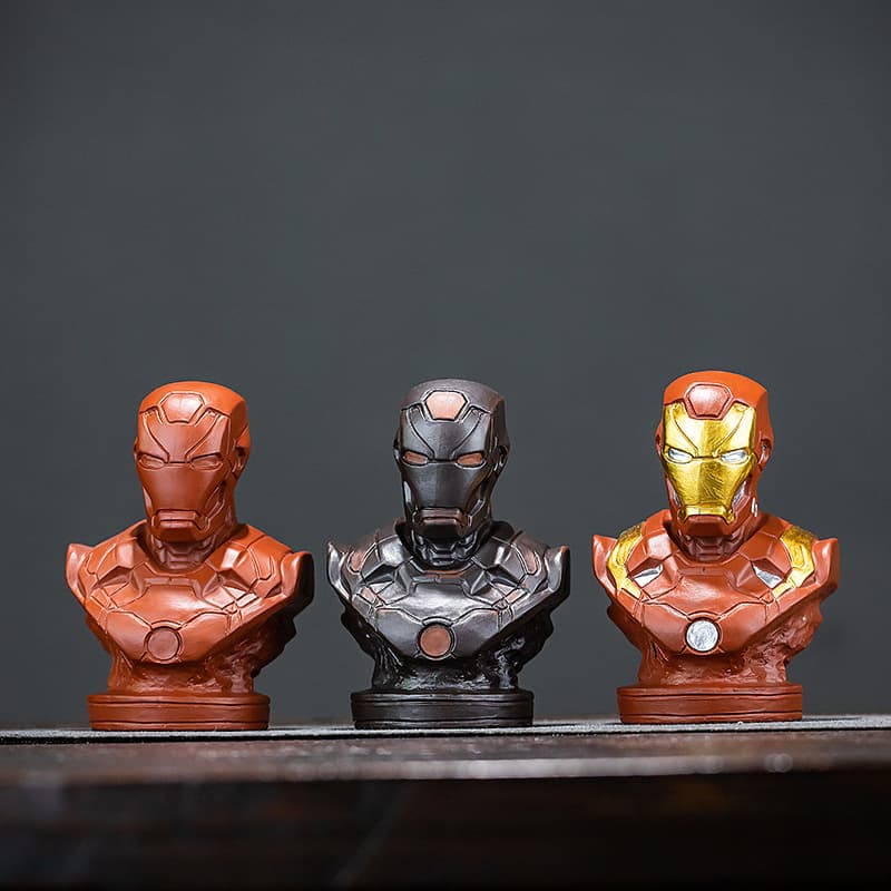 Purple sand Iron Man tea pet ornaments Marvel bust creative tea play desktop decorations