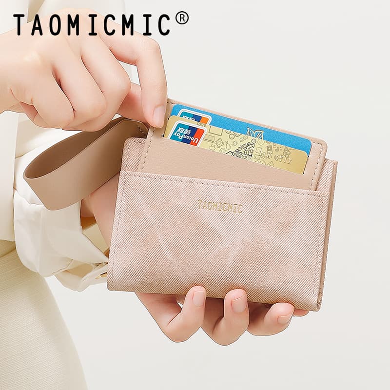 Yueqiankai Cross-border Short Women's Wallet Ins Fashion Contrast Color Two-fold Handheld Wrist Strap Multi-card Holder Purse Wholesale
