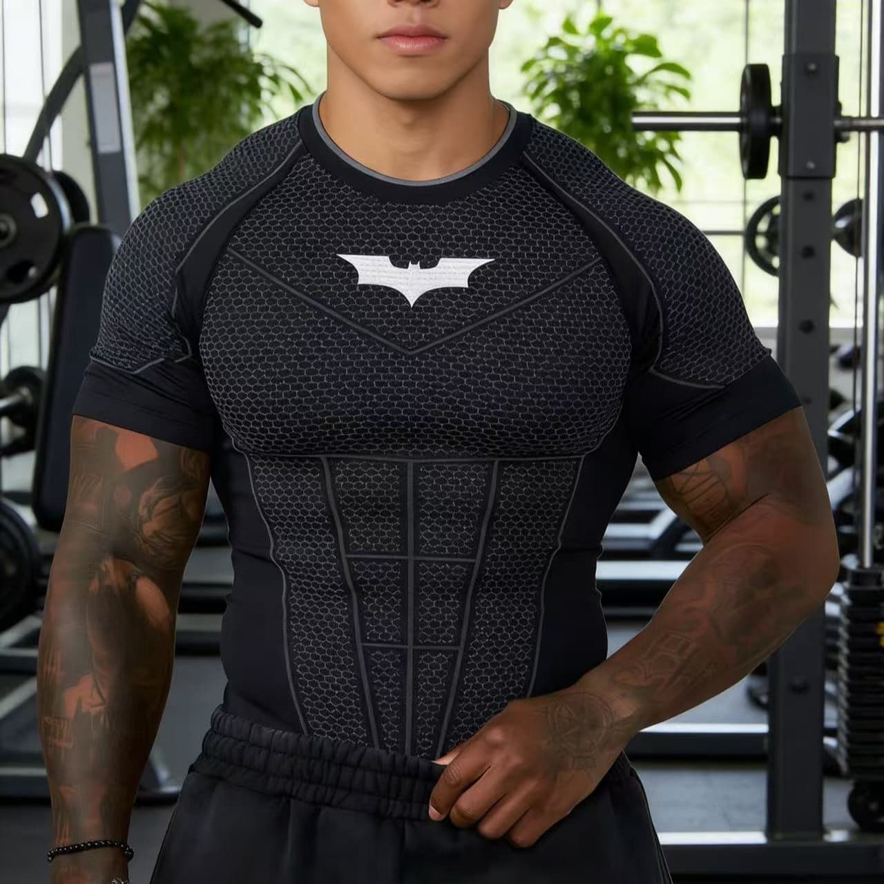Amazon cross-border YOUNGLA bat men's tight T-shirt jogging sports fitness running training quick-drying short-sleeved