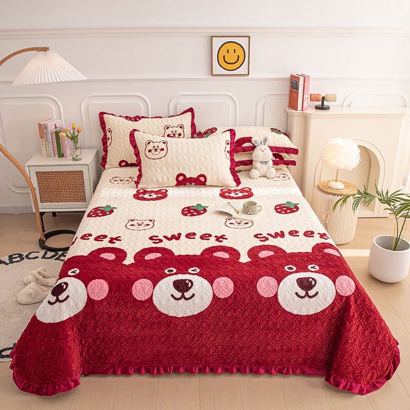 Milk Velvet Crystal Velvet Bed Cover Mattress Pad Blanket Quilted Warm Flannel Bed Sheet Thickened 3-Piece Set
