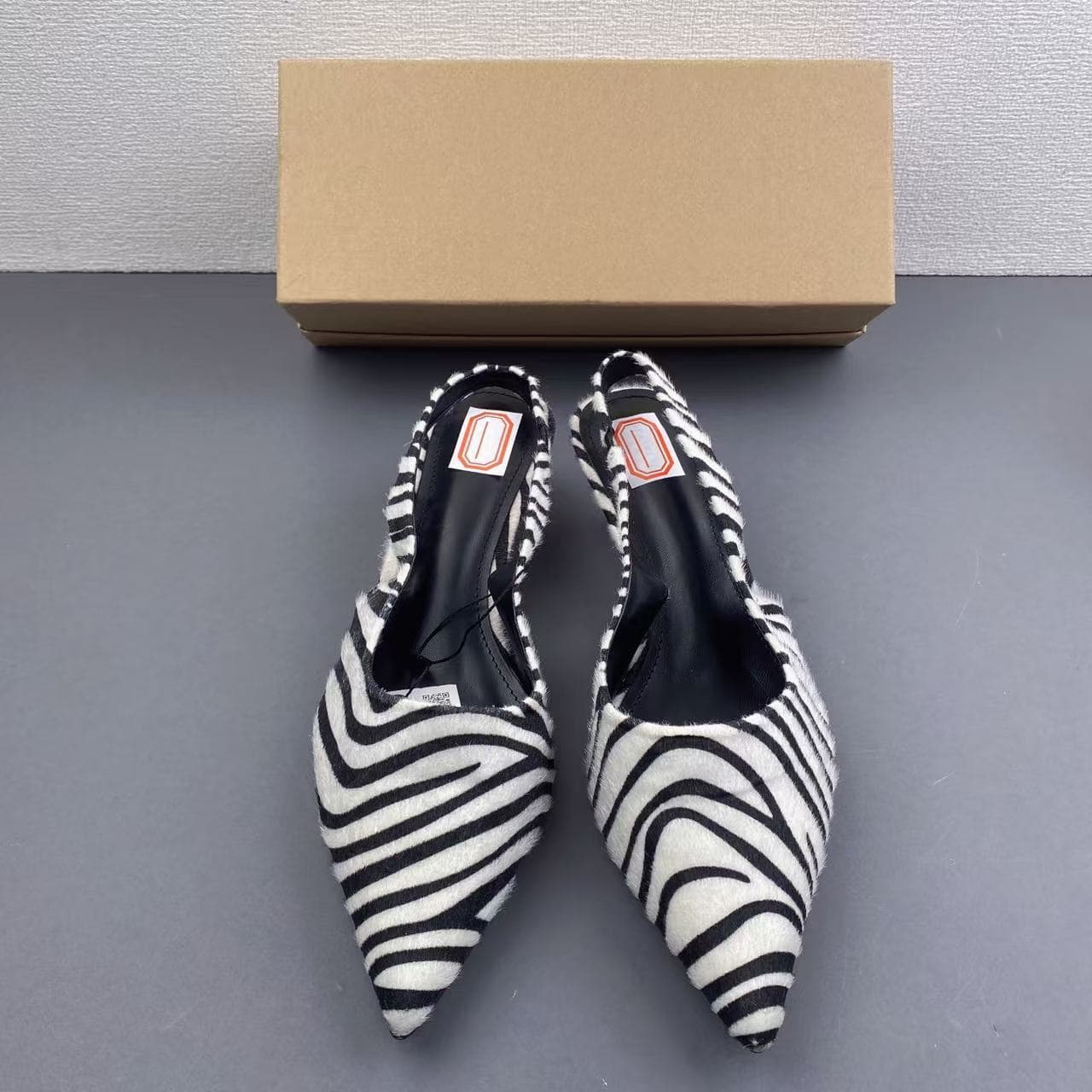 ZA2026 Summer New Women's Shoes Zebra Print Pointed Toe Open Back Kitten Heel Mules Colorblock Fashion Sandals