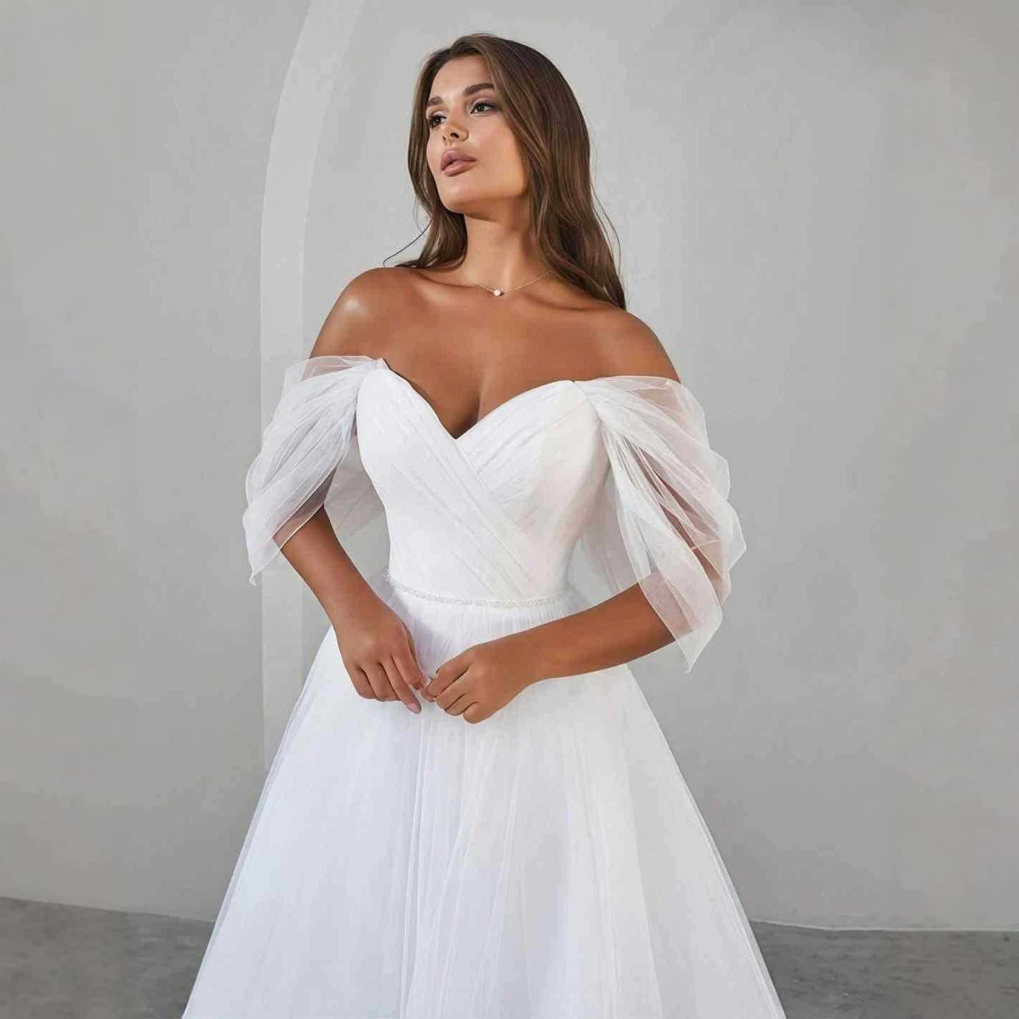 Amazon's new white one-shoulder light gauze dress cross-border European and American outdoor wedding light wedding dress manufacturer supply