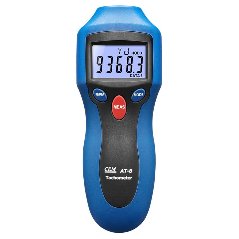 CEM AT-8 digital tachometer with contact and non-contact dual-mode speed measurement