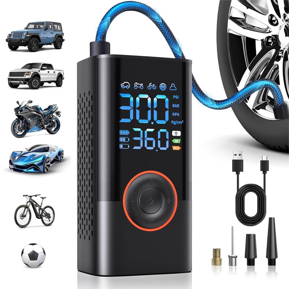 Portable Mini Electric Air Pump for Bicycle and Car Tires, Handheld Rechargeable Tire Inflator with Dual Use