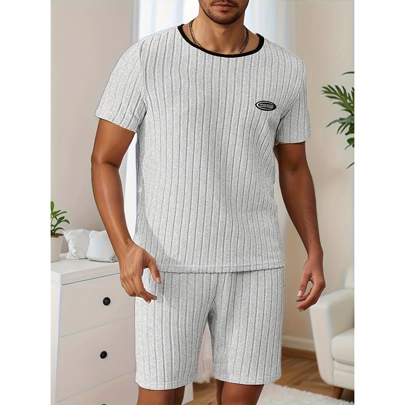 Summer pit pajamas, men's short-sleeved shorts suit, large size, can be worn outside, home clothes, casual and comfortable home clothes