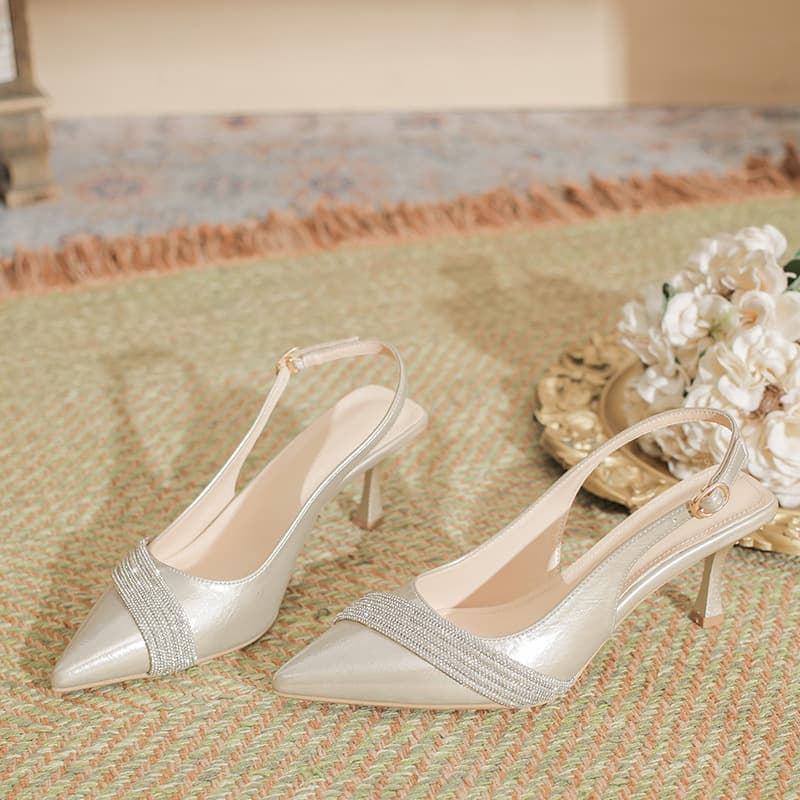 French pointed high-heeled shoes for women 2026 summer new style shallow water rhinestones with stiletto heels fashionable gold sandals for women