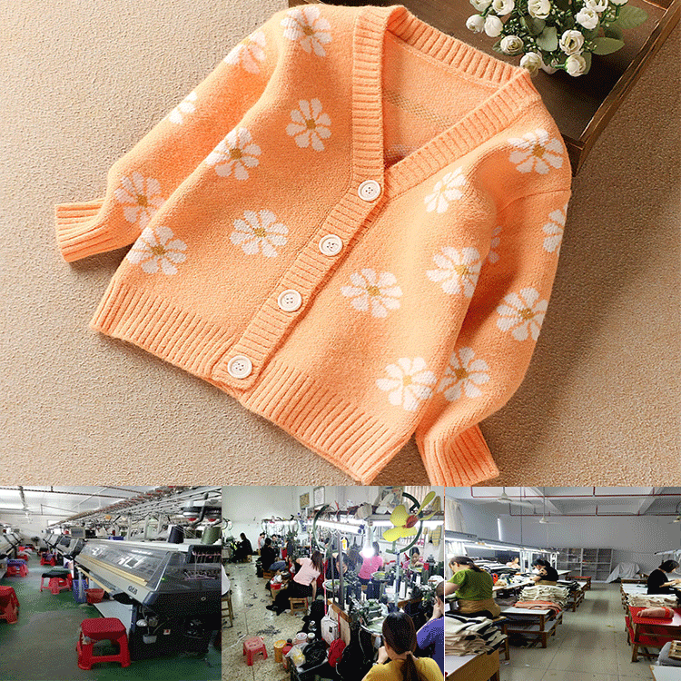 Girls Sweater Cardigan Mink Velvet Autumn and Winter Style Medium and Large Children's Knitted Jacquard Jacket Sweater Processing and Customization