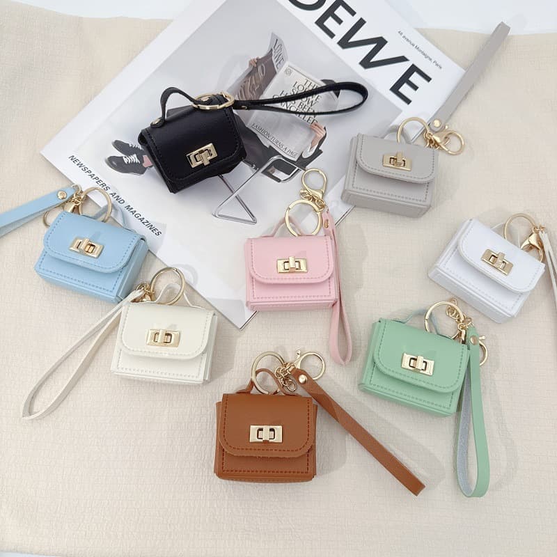 Cross-border Korean-style premium leather keychain bag mini bag pendant creative earphone pouch lipstick bag accessory