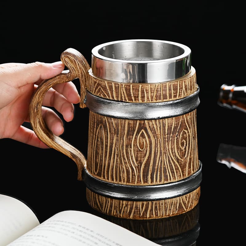 Creative Stainless Steel Water Cup Simulated Wooden Barrel Cup Beer Mug Large Capacity Cup Household Mug Coffee Cup Cold Drink Cup