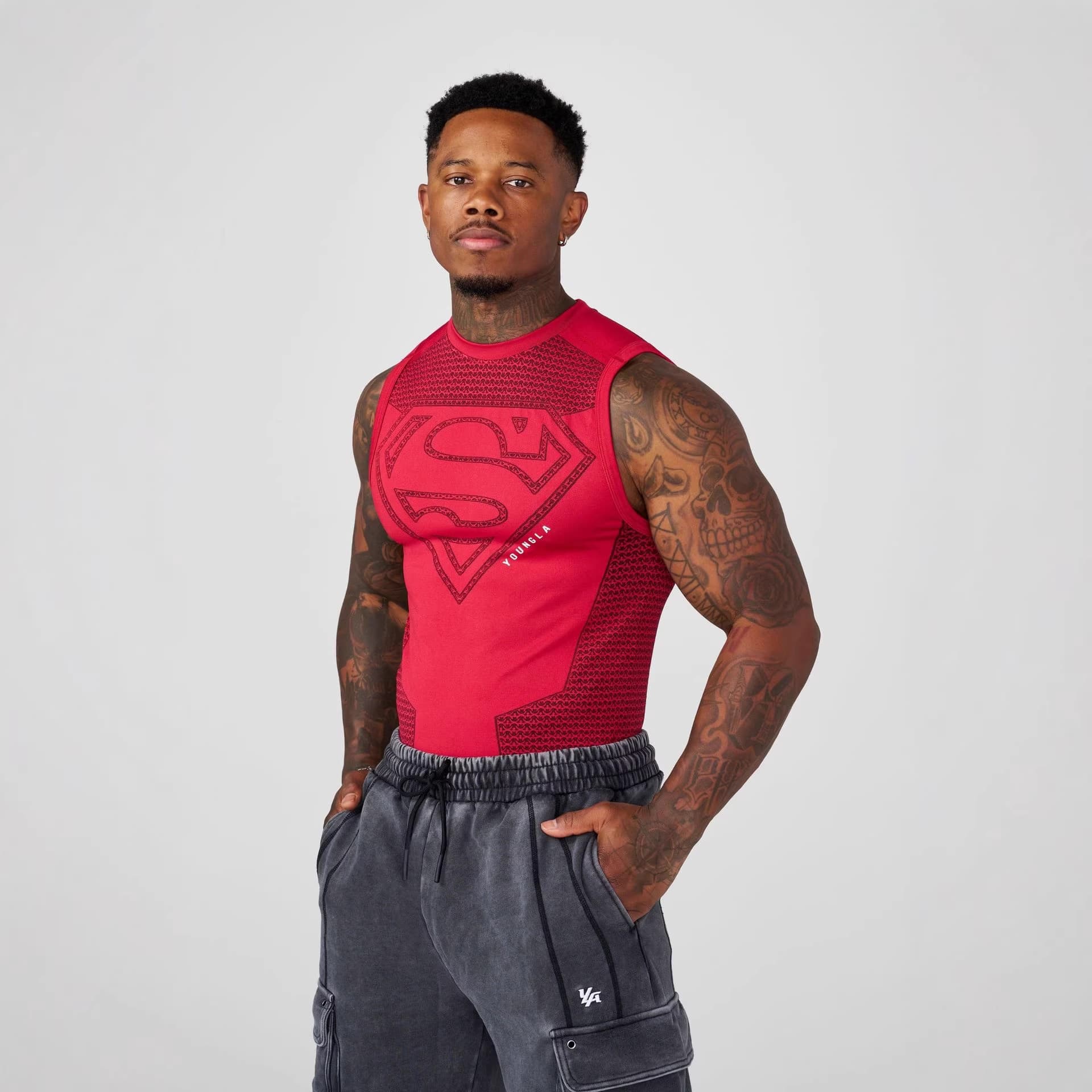 YOUNGLA x Superman American New Style Men's Tank Top, Muscle Sports Fitness Breathable Tight Top