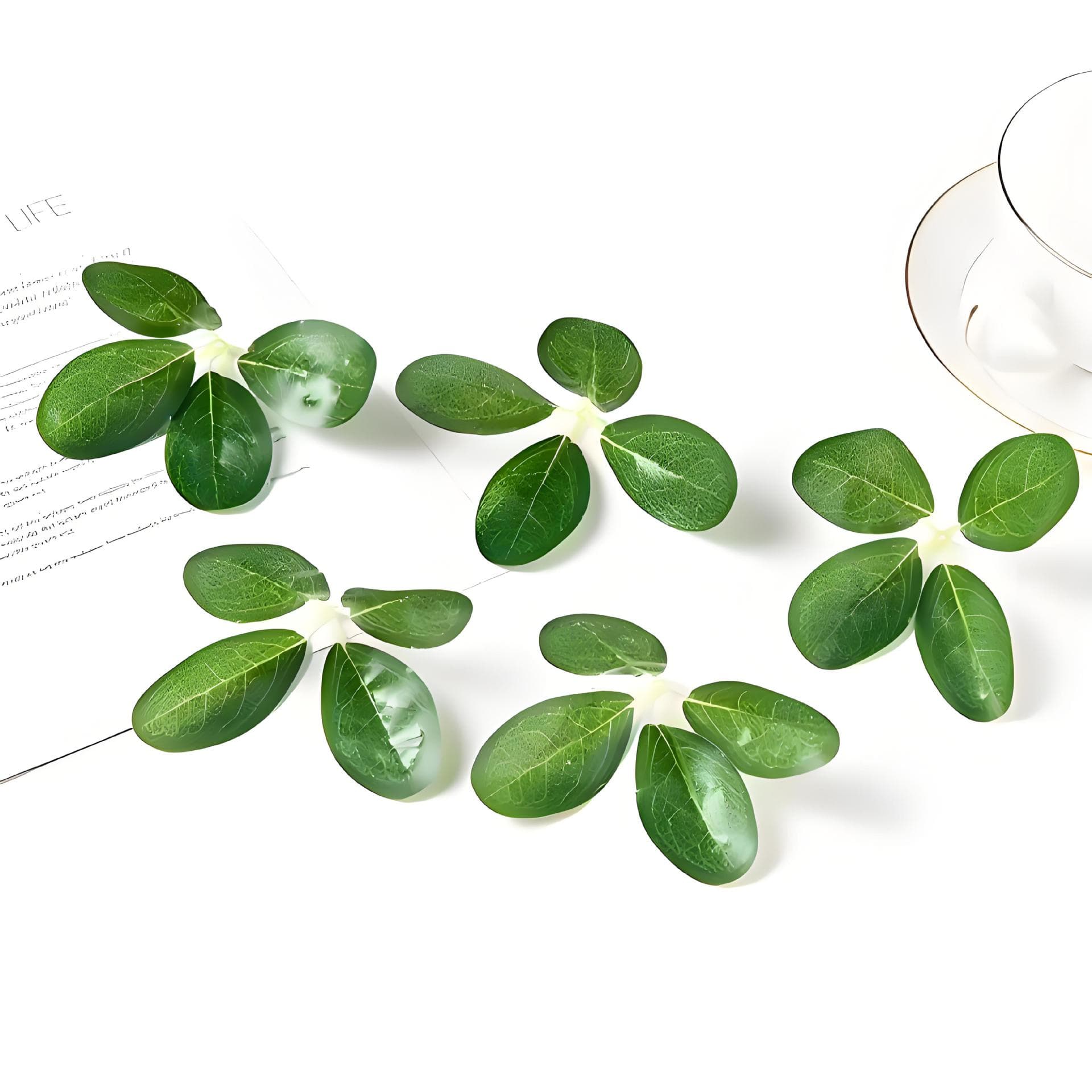 Artificial Wealth Leaves Laminated Small Green Leaves for Fruit Shop Decoration and Fruit Stall Decor