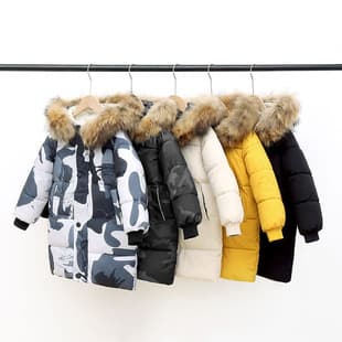 Big Fur Collar Kids Padded Down Jacket Boys Cotton Coat Mid-Length New Girls Children Thick Winter Outerwear