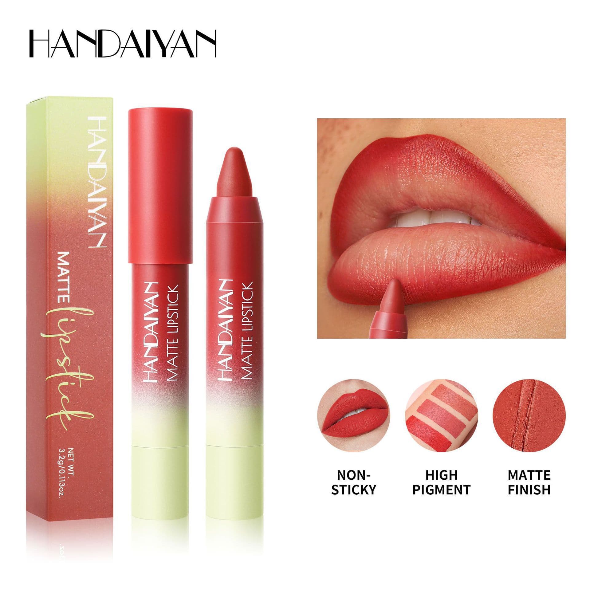 Cross-border Lipstick Lip Liner Pencil HANDAIYAN Waterproof 8 Colors Matte Crayon Lipstick Lip Liner Pen Lipstick
