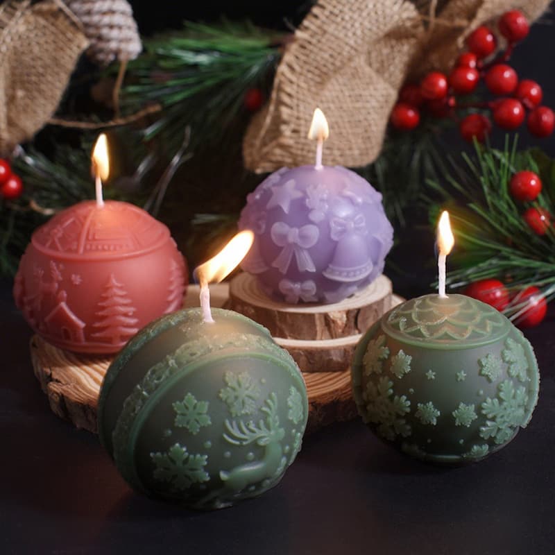 Christmas 3D Relief Ball Candle Mold Elk Christmas Tree Bell Snowflake Ball Plaster Ornament Silicone Mold