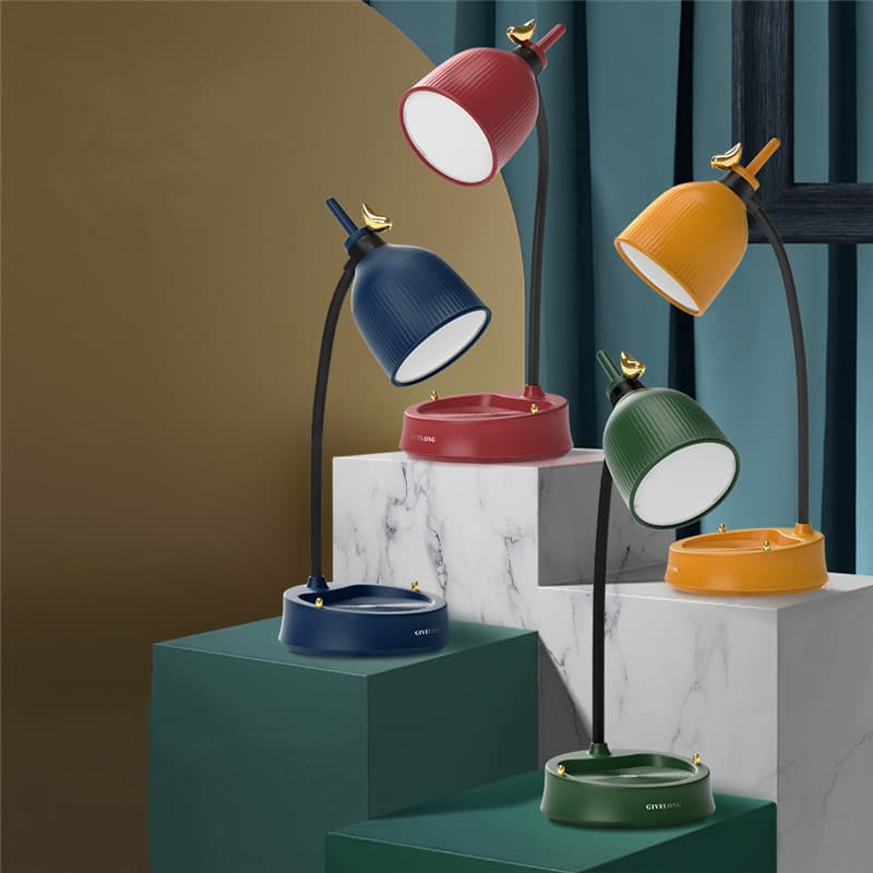 Fashion Touch LED Lamp USB Rechargeable 3-Color Temperature Adjustable Non-Slip Base Storage Tray Suitable for Students