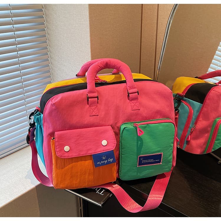 Fashionable color-blocking sports and fitness bags, swimming bags, dopamine color travel bags, multi-pocket large-capacity luggage bags