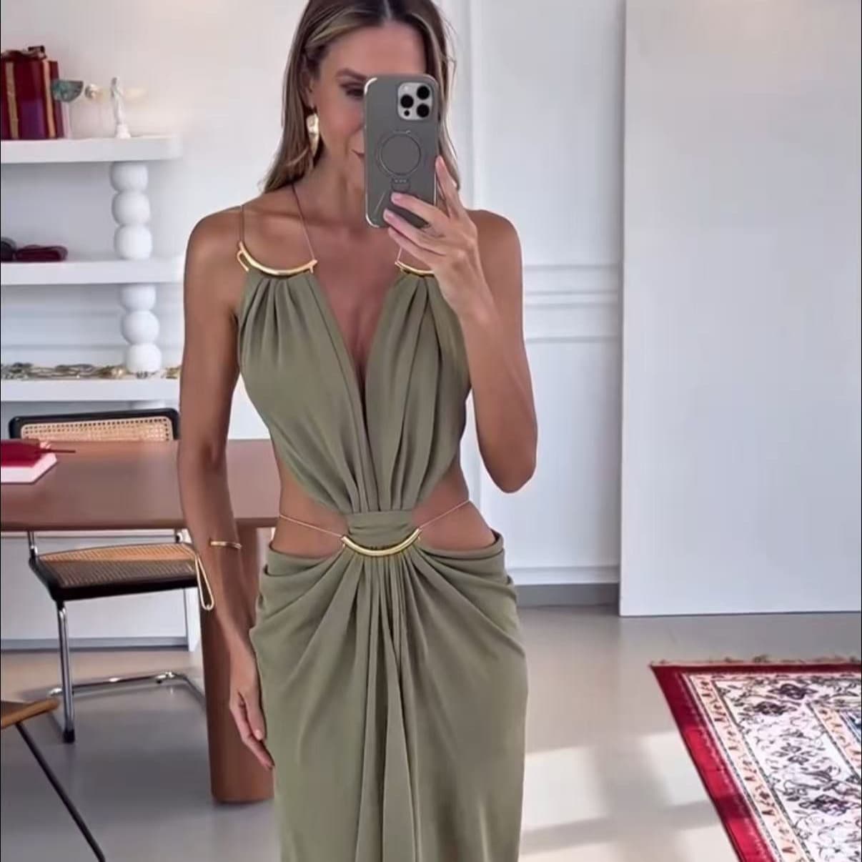 2026 New European and American Summer Long Dress Cross-border Elegant Cutout Waist Sleeveless Halter Neck Dress