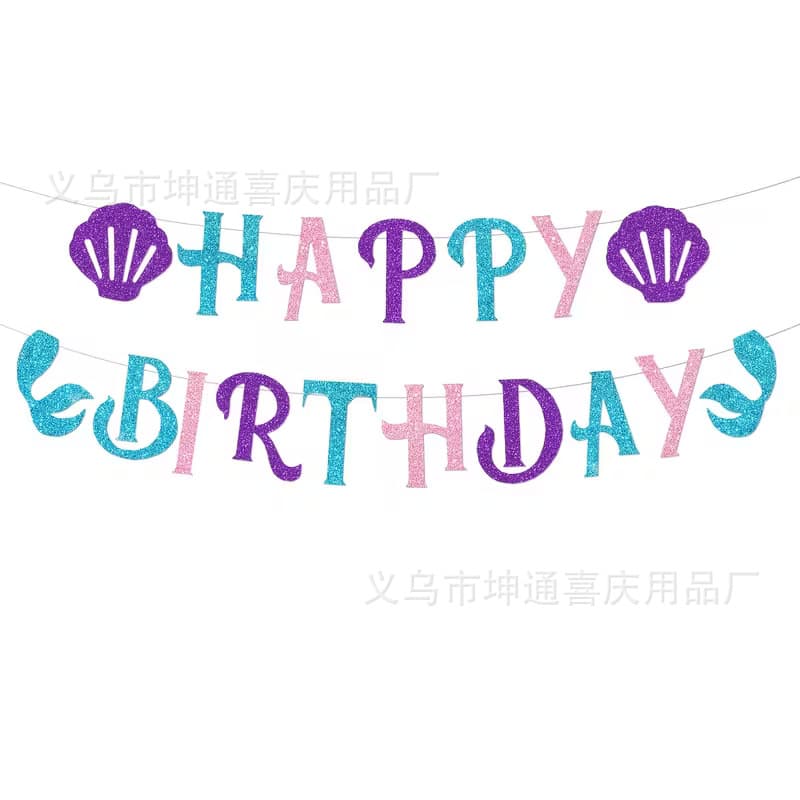 HAPPY BIRTHDAY Cross-border Alphabet Birthday Banner Mermaid Banner Underwater Seashell Birthday Party Decoration
