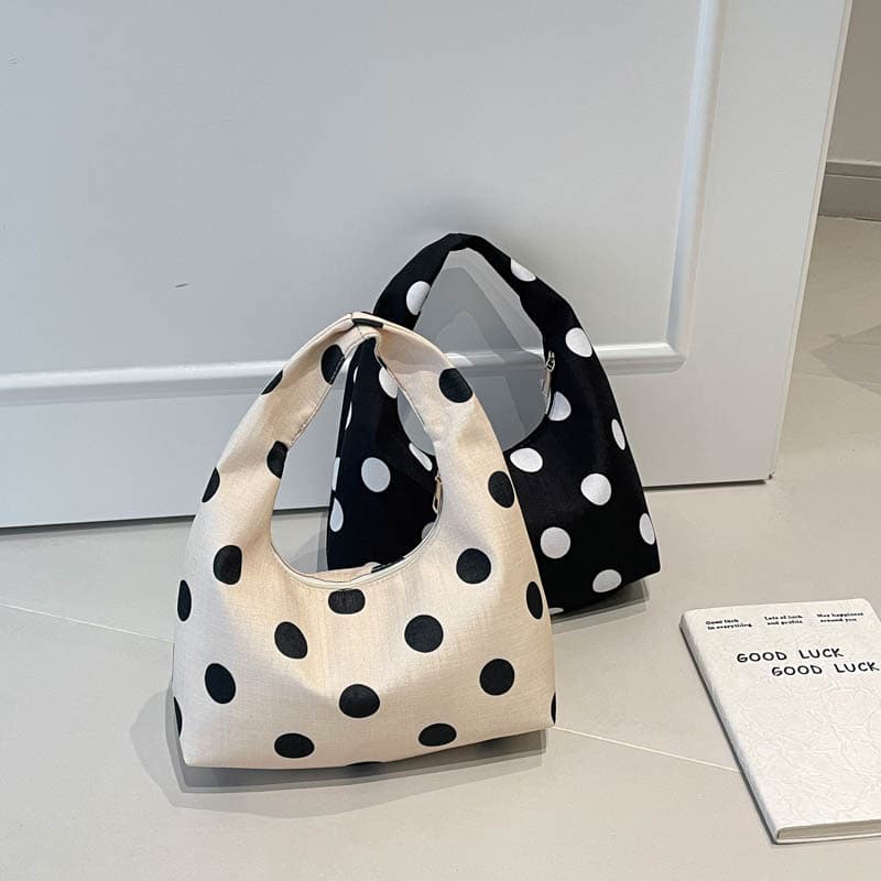 Korean Style Polka Dot Single Shoulder Bag for Female Students, Artistic Canvas Bag, School Bag, Simple Handbag Shopping Tote Storage Bag