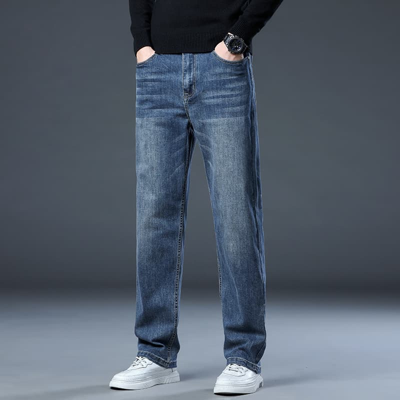 Xintang straight-leg jeans men's elastic trousers straight-leg loose jeans men's trendy brand wide-leg men's long trousers