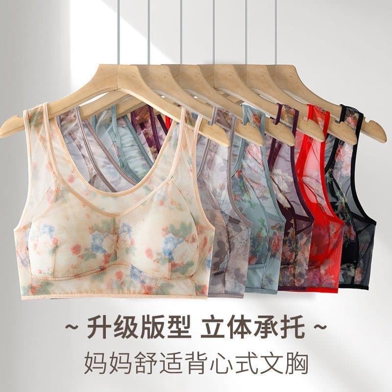 Cross-border Douyin popular mom style printed underwear for middle-aged and elderly women large size comfortable mesh without rims