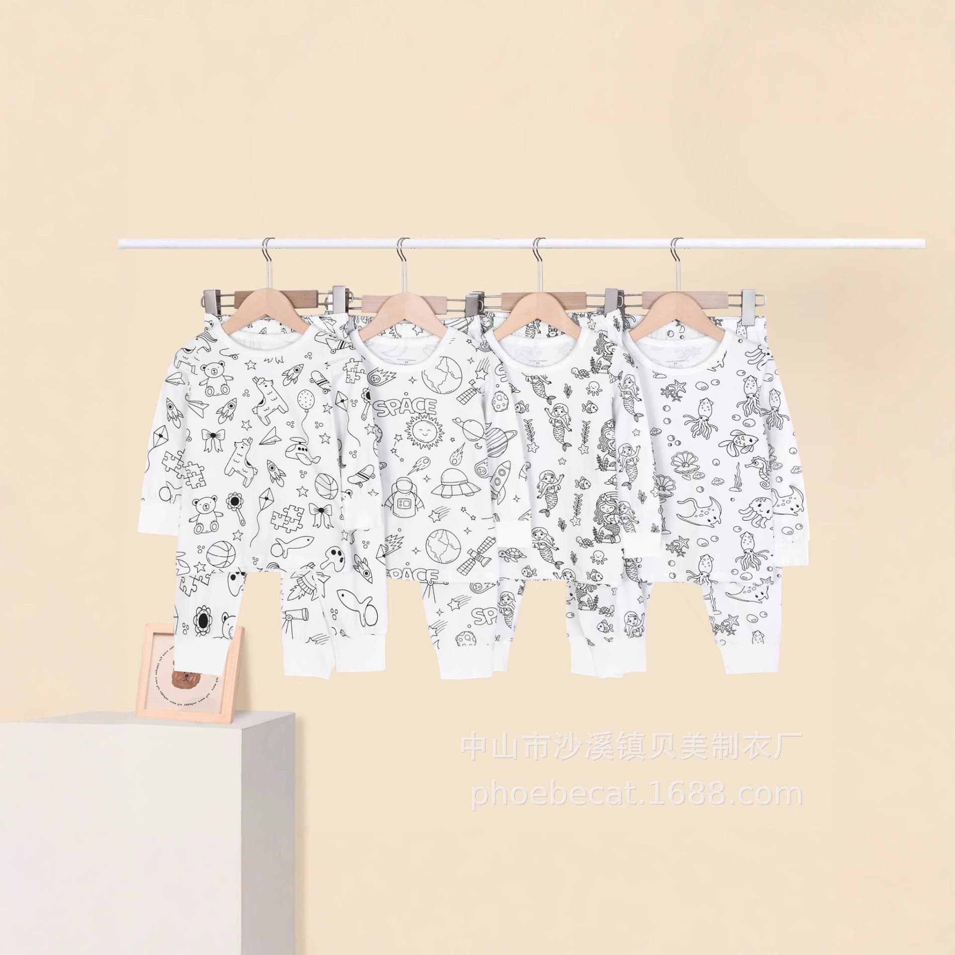 New Foreign Trade Cross-border Stretch Cotton Girls' Sketch Drawing Comfortable Children's Set Hand-drawn Class A Doodle