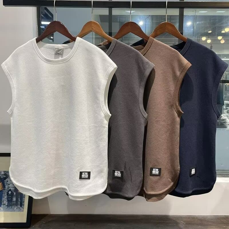 Summer Ins Style Ice Silk Sleeveless Vest White Base Layer Retro Tank Top Men's Loose T-Shirt Outerwear Dropshipping
