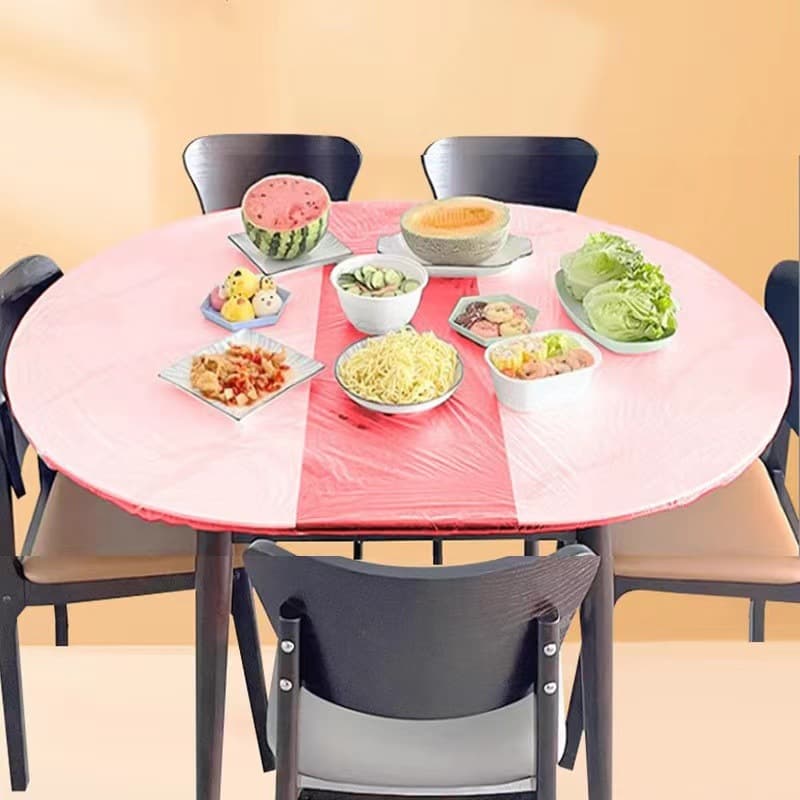 Elasticated Table Covers, Disposable Round Tablecloths in Thick PE Transparent Material, Waterproof, Oil-Resistant, and No-Wash