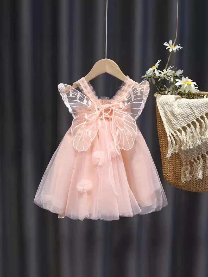 Girls Summer Dress 2026 New Mesh Angel Princess Dress Kids Birthday Gown Baby Tutu Skirt