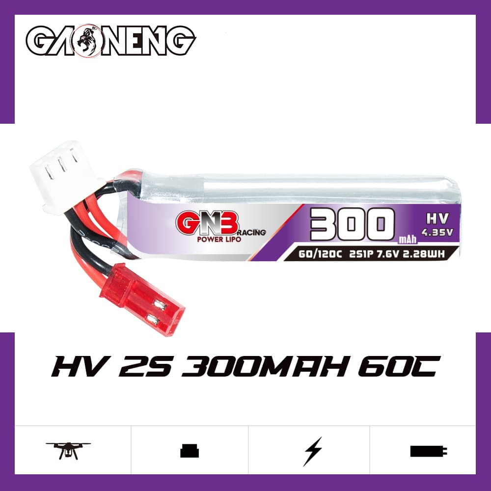 GNB High Energy 300mAh 2S 7.6V 60C Remote Control Toy Robot High Rate Lithium Polymer Battery HV
