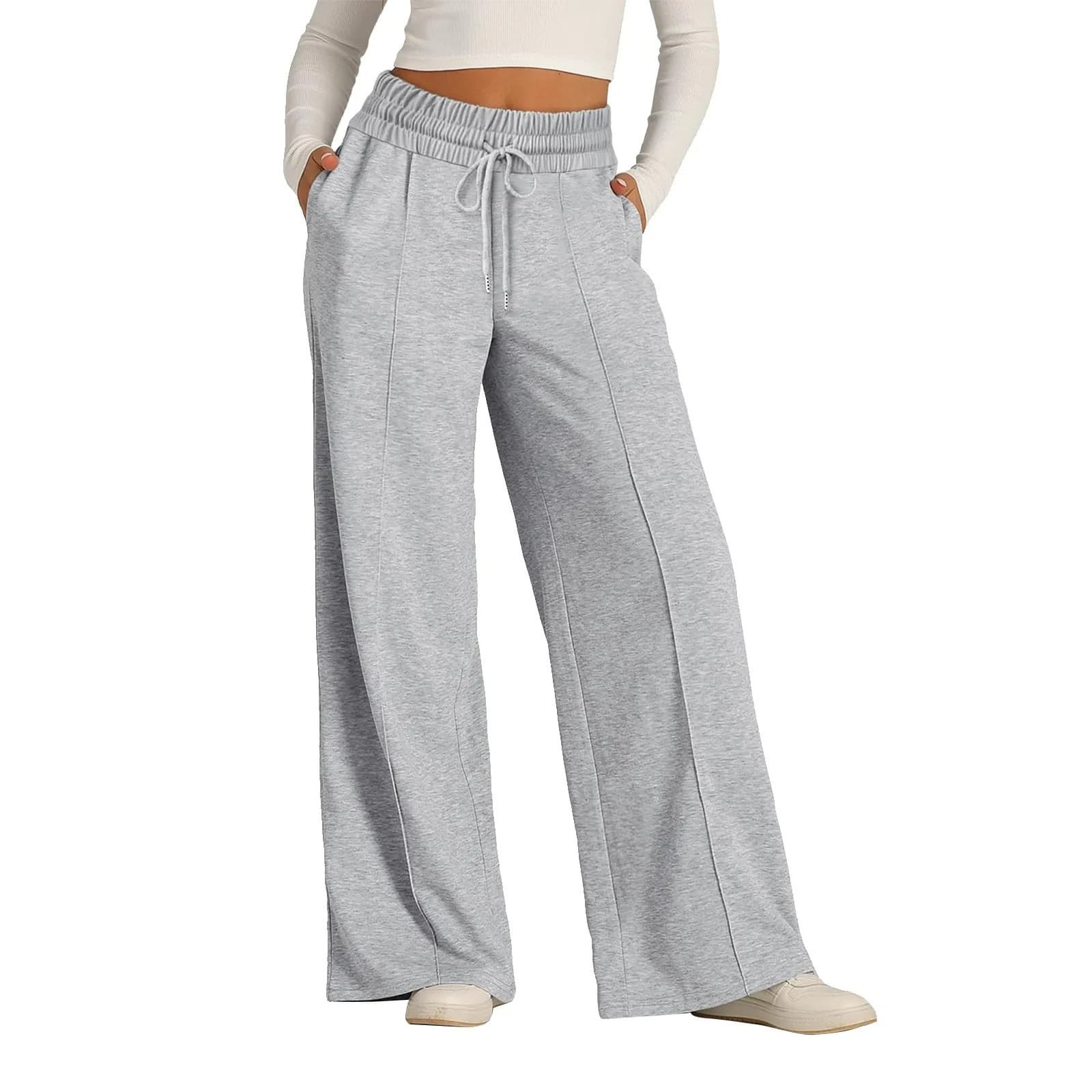 Cross-border New Product TK Amazon Bestseller Fleece-Lined Wide-Leg Sweatpants with Center Seam Casual Joggers Women's