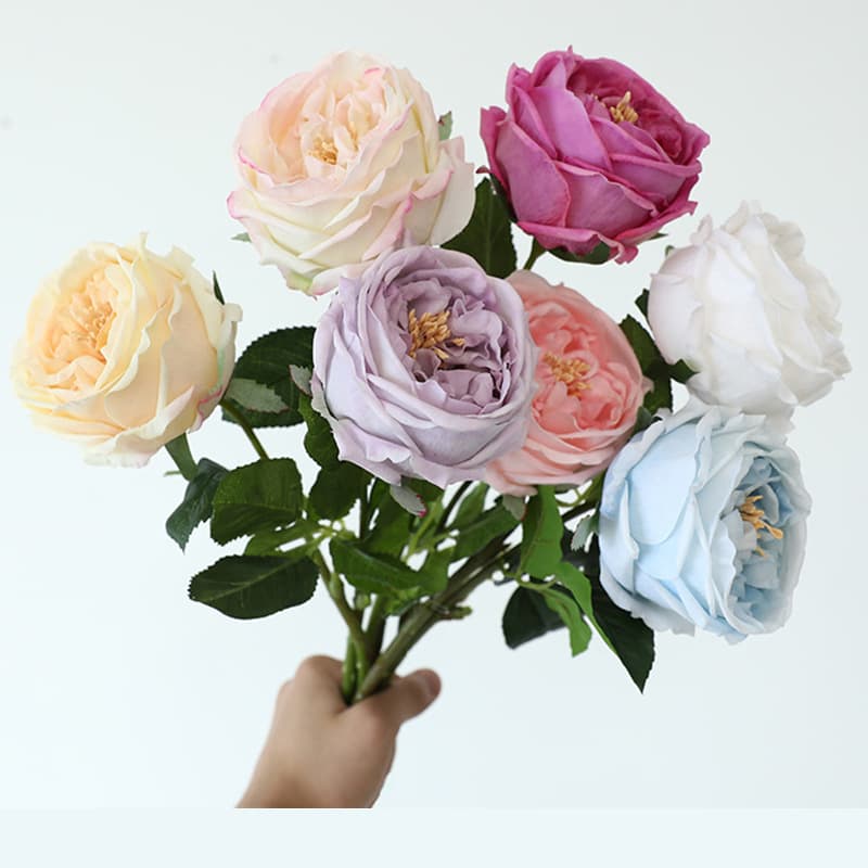 Single Stem Real Touch Moisturizing Austin Rose Artificial Bouquet Wedding Photography Prop Curled Edge Tea Rose Moisturizing Rose