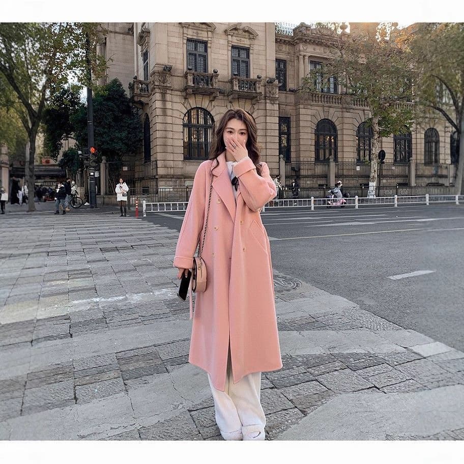Autumn/Winter New Trendy Korean Style Wool Coat for Women, Loose Mid-Length Student Trench Coat, Petite Outerwear Fashion