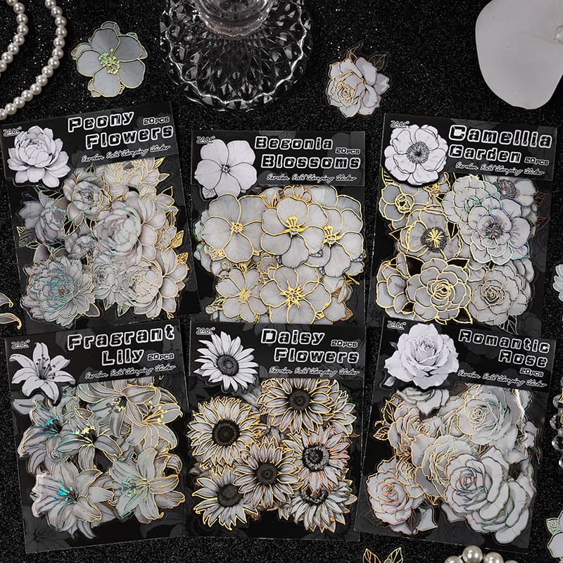 Yue Zhen Floral Garden 3D Gold Foil Sticker Pack Cross-border Vintage Stickers Journaling Supplies Scrapbooking Materials