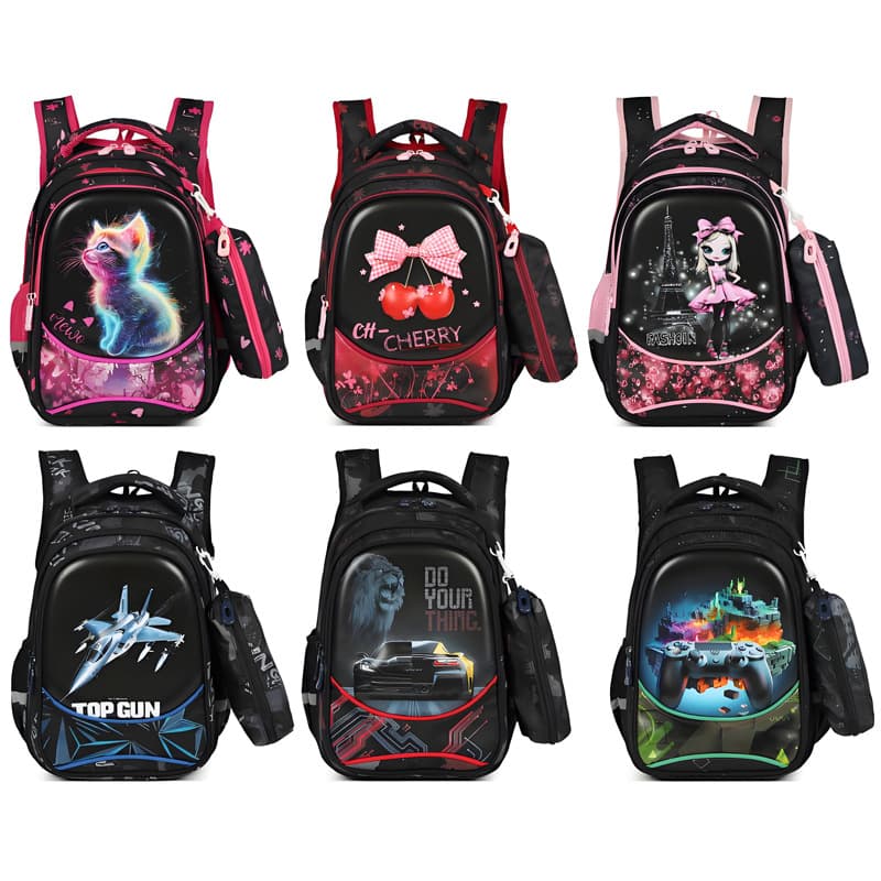 Cross-Border School Bag Two-Piece Set, Cartoon Backpack for Elementary Students Grades 3-6, Boys and Girls, Foreign Trade Double-Shoulder Bag
